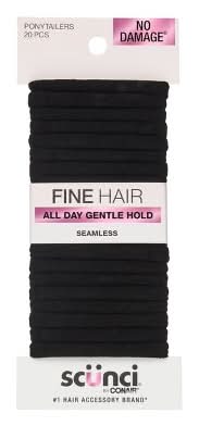 Scunci Fine Hair Seamless Hosiery Ponytailers, Black (20 ct)