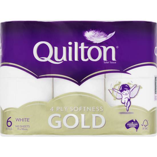 Quilton 4 Ply White Gold Toilet Paper 6pk