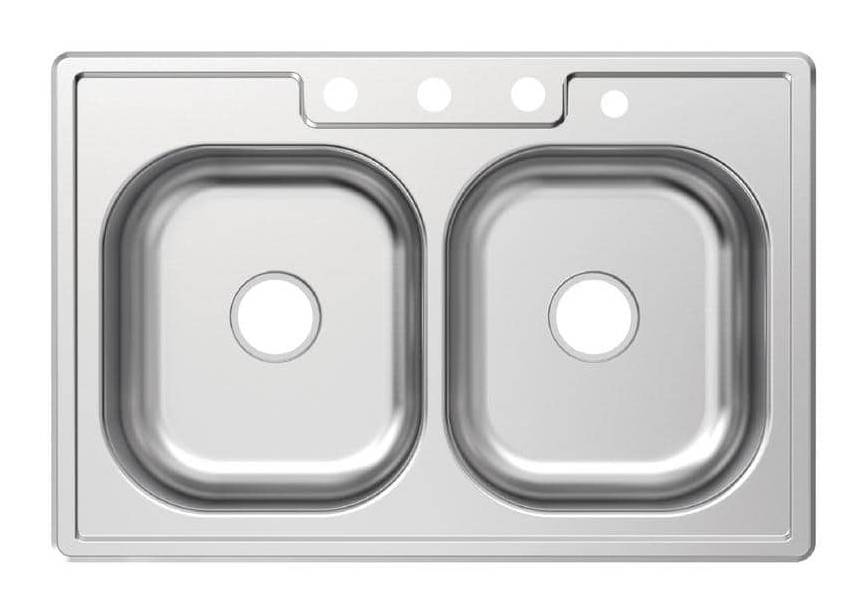 Glacier Bay 33 In. Drop-In 50/50 Double Bowl 20 Gauge Stainless Steel Kitchen Sink