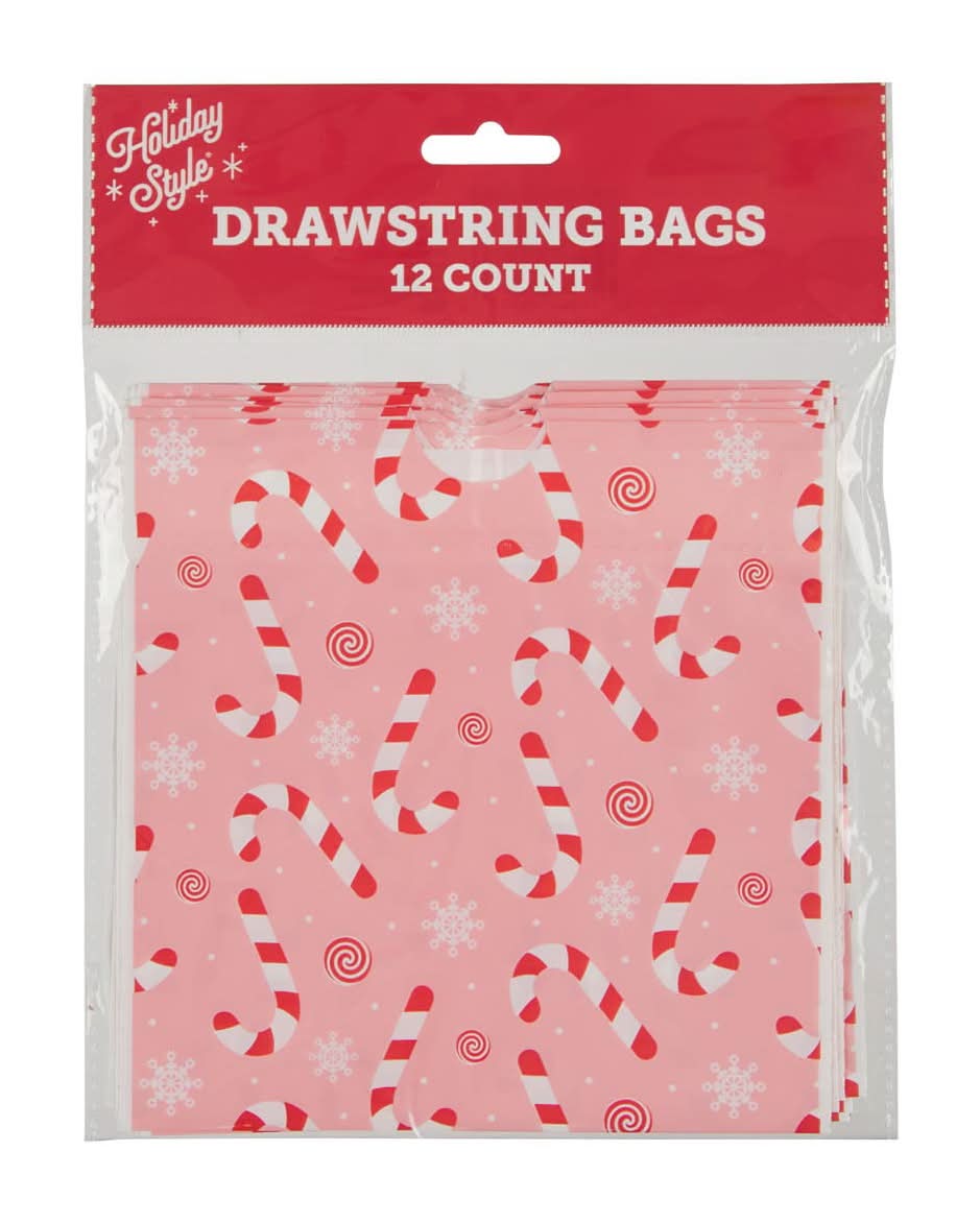 Holiday Style Christmas Drawstring Gift Bags, 34x42 cm, Assorted (12 ct)