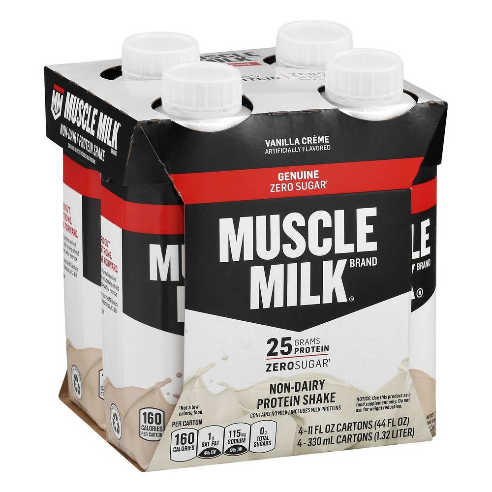 Muscle Milk Genuine Zero Sugar Protein Shake, Vanilla Creme (4 x 11 fl oz)