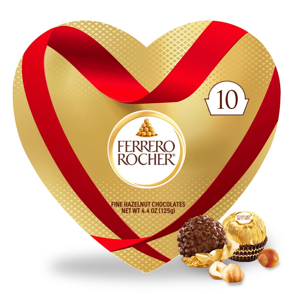 Ferrero Rocher Valentine's Heart Box Fine Hazelnut Chocolates (4.4 oz, 10 ct)