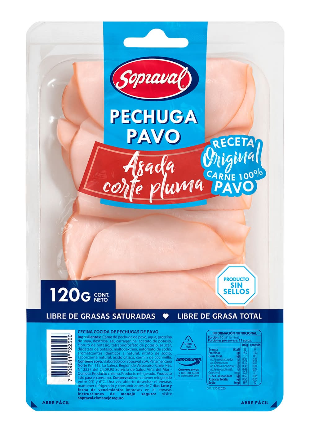 Sopraval · Pechuga de pavo asada con corte pluma (120 g)