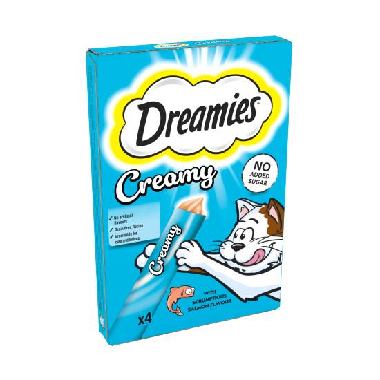 Dreamies Creamy Adult Cat & Kitten Treats With Scrumptious Salmon 4 X 10g