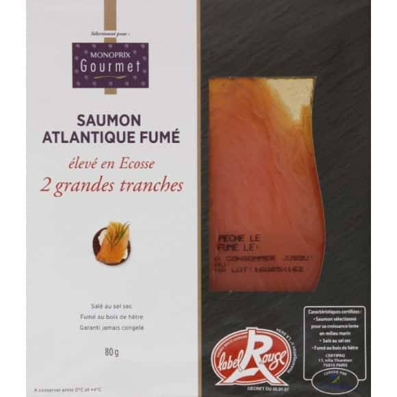 Monoprix Gourmet Saumon Fumé Ecosse Label Rouge Les 2 Tranches, 80G