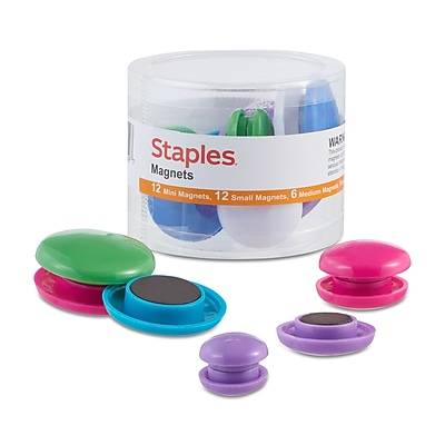 Staples Magnets, Assorted Colors, 30/pack (40085-cc)