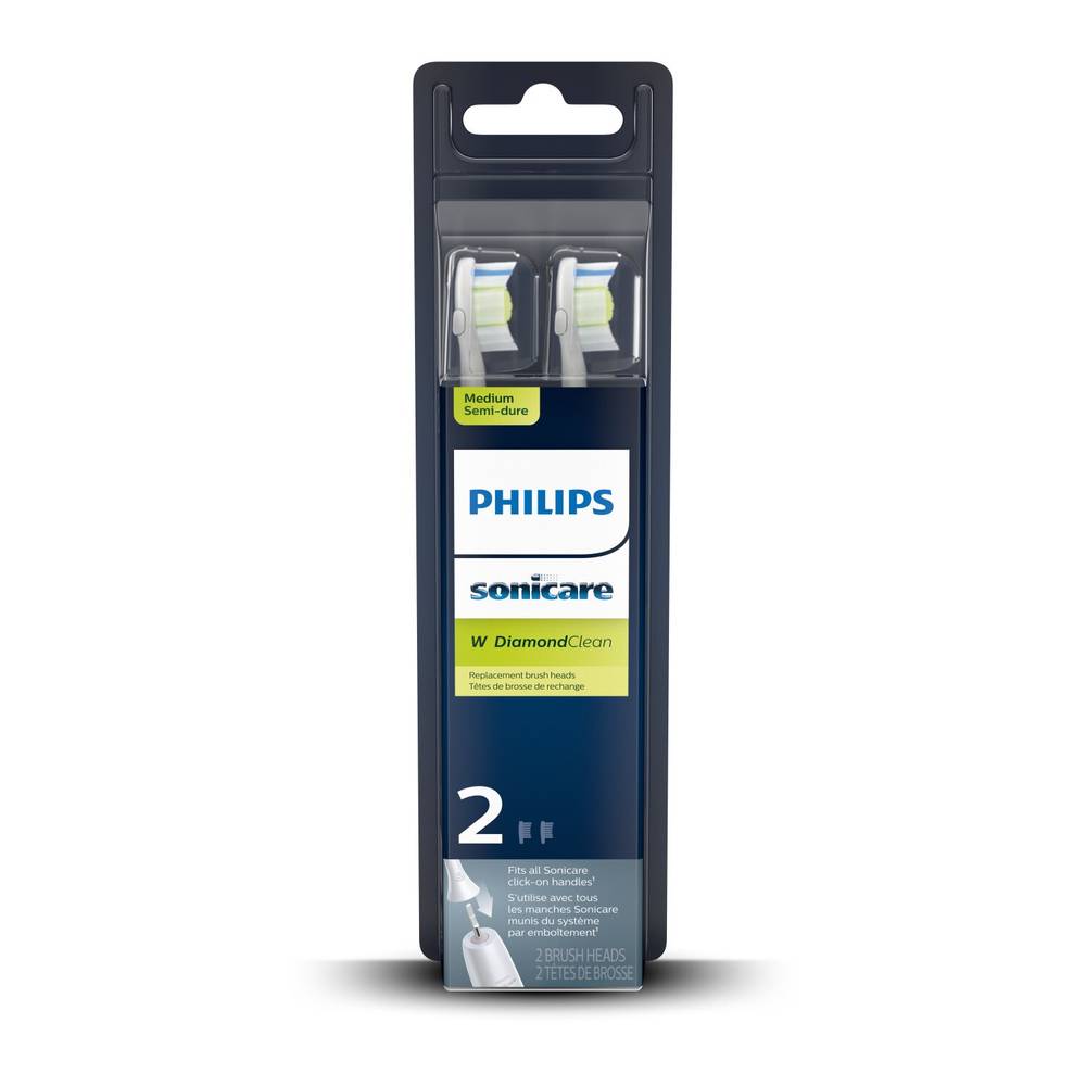 Philips Sonicare Diamondclean Electric Toothbrush Replacement Brush Heads, Medium Bristle, White, 2 Ct