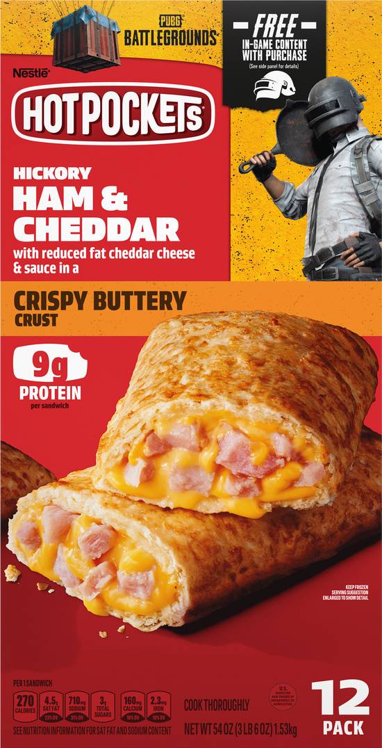 Hot Pockets Crispy Buttery Crust Hickory Ham and Cheddar Sandwiches (12 ct)