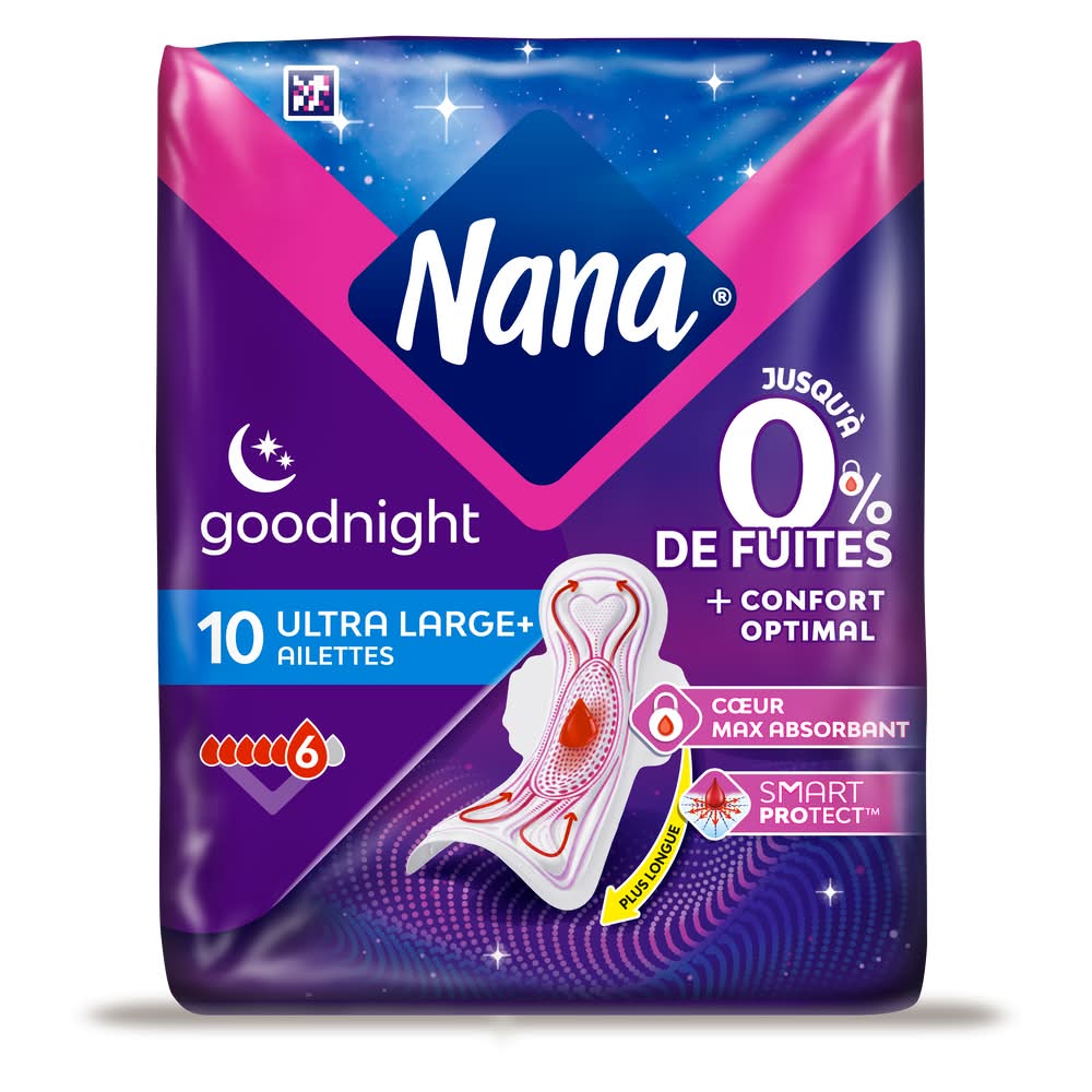 Nana - Serviettes hygiéniques goodnight avec ailettes, female, Ultra Large (10)