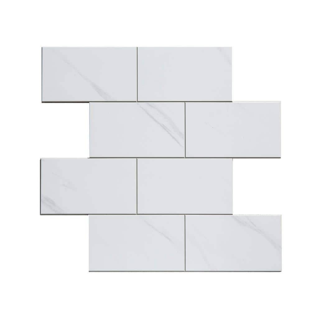 Aspect Collage Subway Carrara Marble 12.13 In. X 15.13 In. Pvc Peel And Stick Tile (1.3 Sq. Ft./Pack)