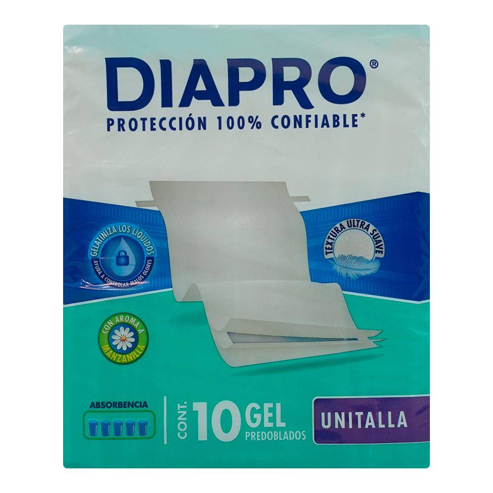 Diapro pañales predoblados gel unitalla (paquete 10 piezas)
