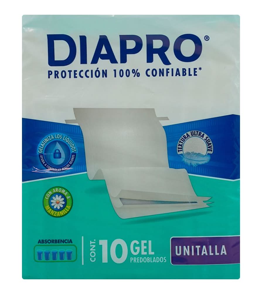 Diapro · Pañales desechables predoblados con gel para la incontinencia, manzanilla, Unitalla (10 un)