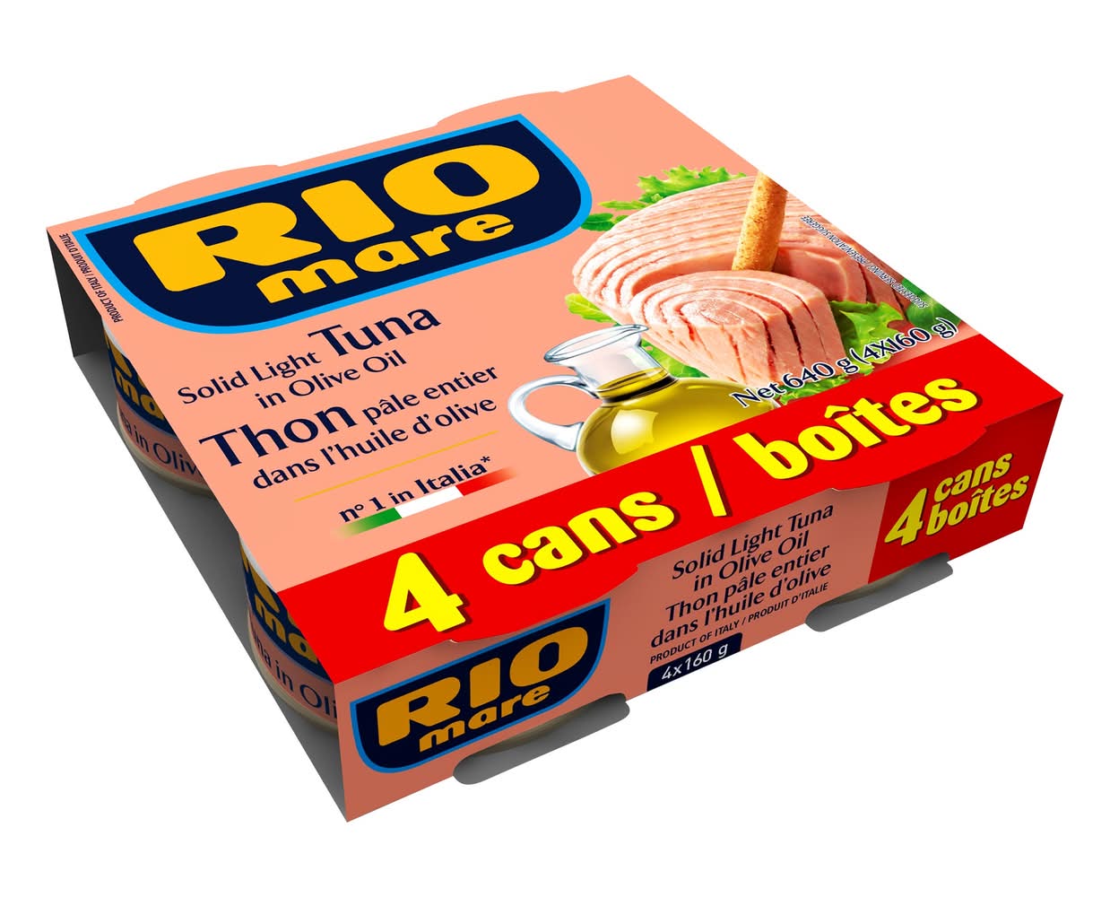 Rio Mare - Thon Pâle Entier Dans L’Huile D’Olive, 4 × 160 G / Rio Mare Solid Light Tuna In Olive Oil, 4 × 160 G