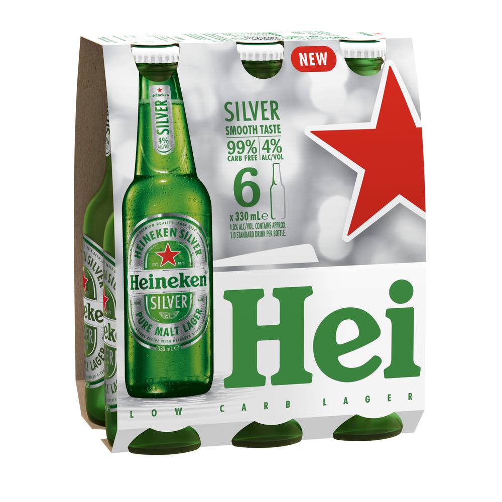 Heineken Silver Bottle 330mL X 6 pack