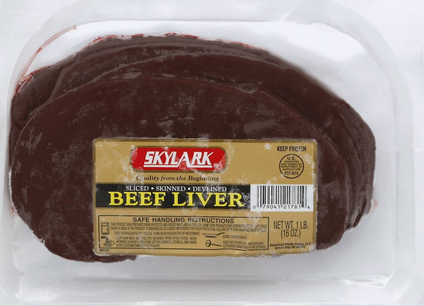 Skylark Sliced, Skinned & Deveined Beef Liver (1 lbs)