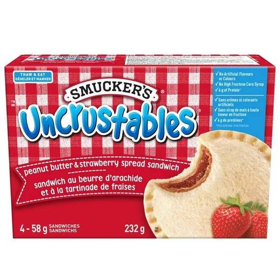Smuckers Uncrustables Peanut Butter And Strawberry Spread Sandwich 232g