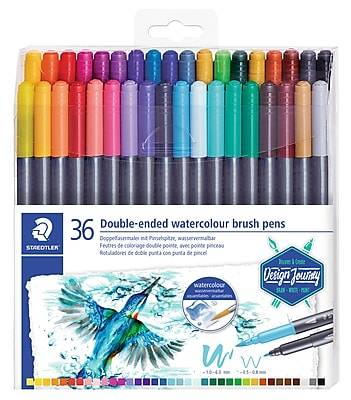 Staedtler Washable Double-Ended Watercolor Brush Pens, Twin Tip, Assorted Colors (3001 TB36)