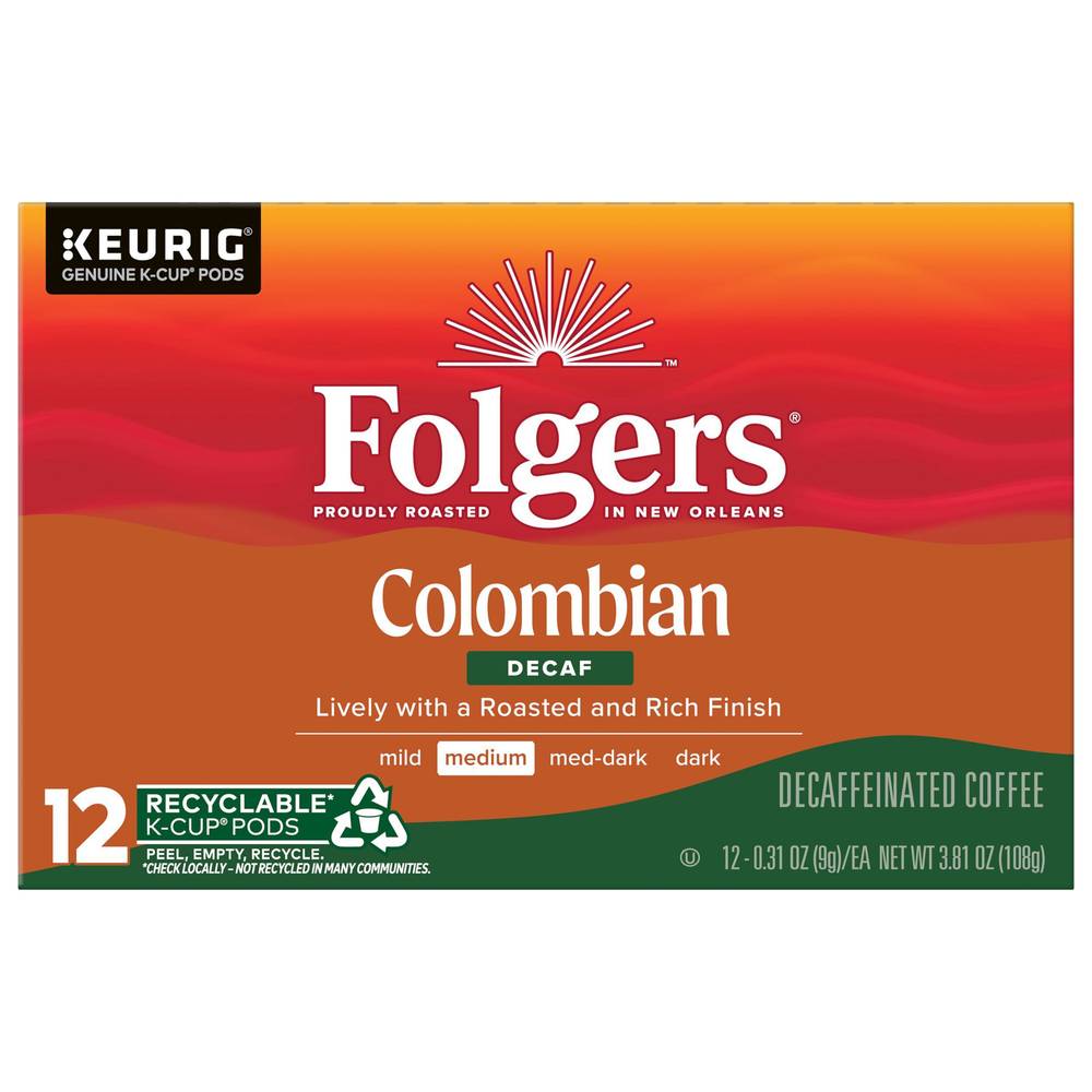 Folgers Colombian Decaf Ground Coffee K-Cup Pods (3.81 oz, 12 ct)