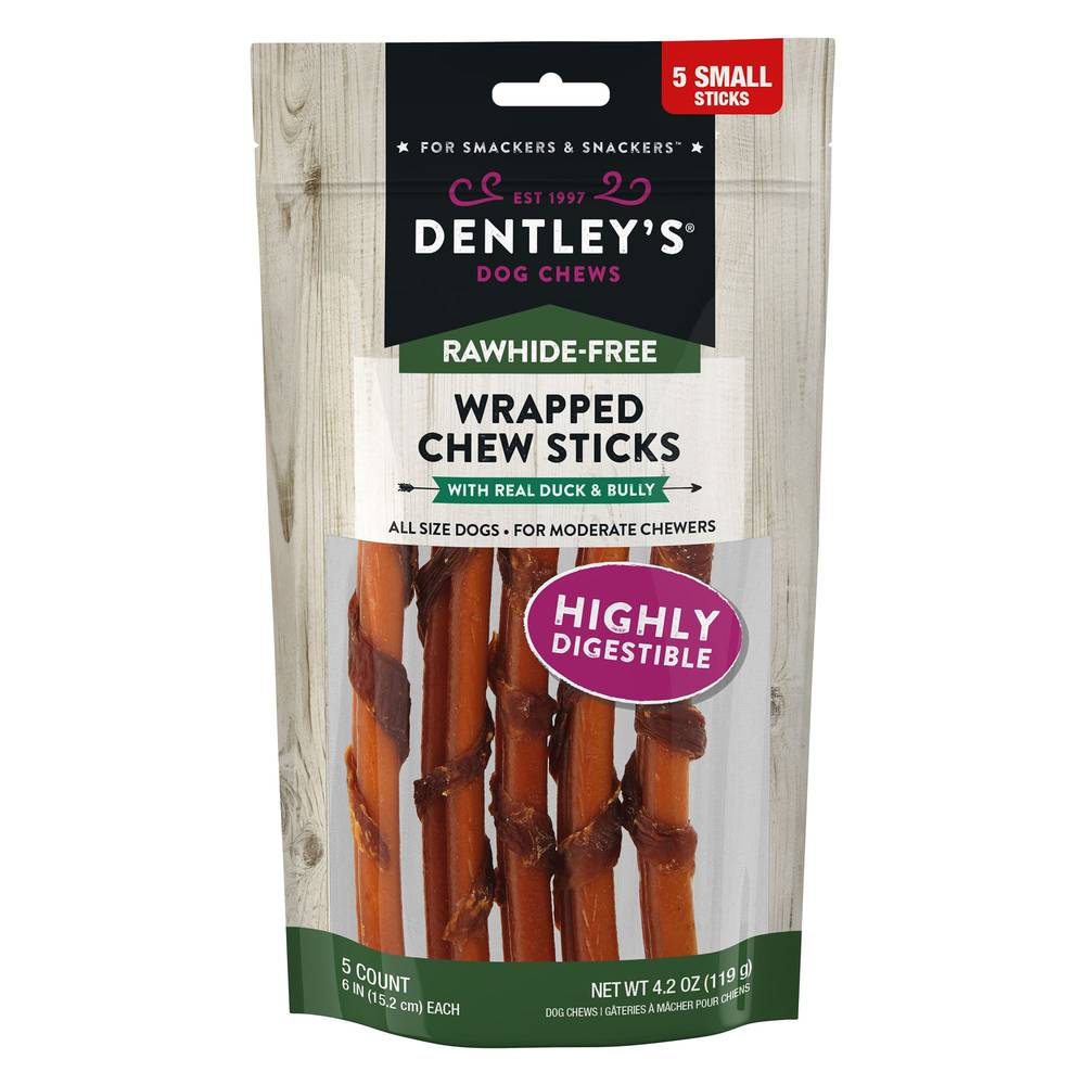 Dentley's® Rawhide-Free 6\" Duck Wrapped Bully Stick Dog Chew - Duck, 5 Count (Size: 5 Count)