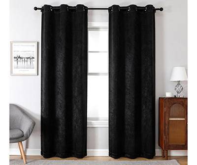 Talia Black Dotted Waves Blackout Grommet Curtain Panel Pair, (38" x 84")