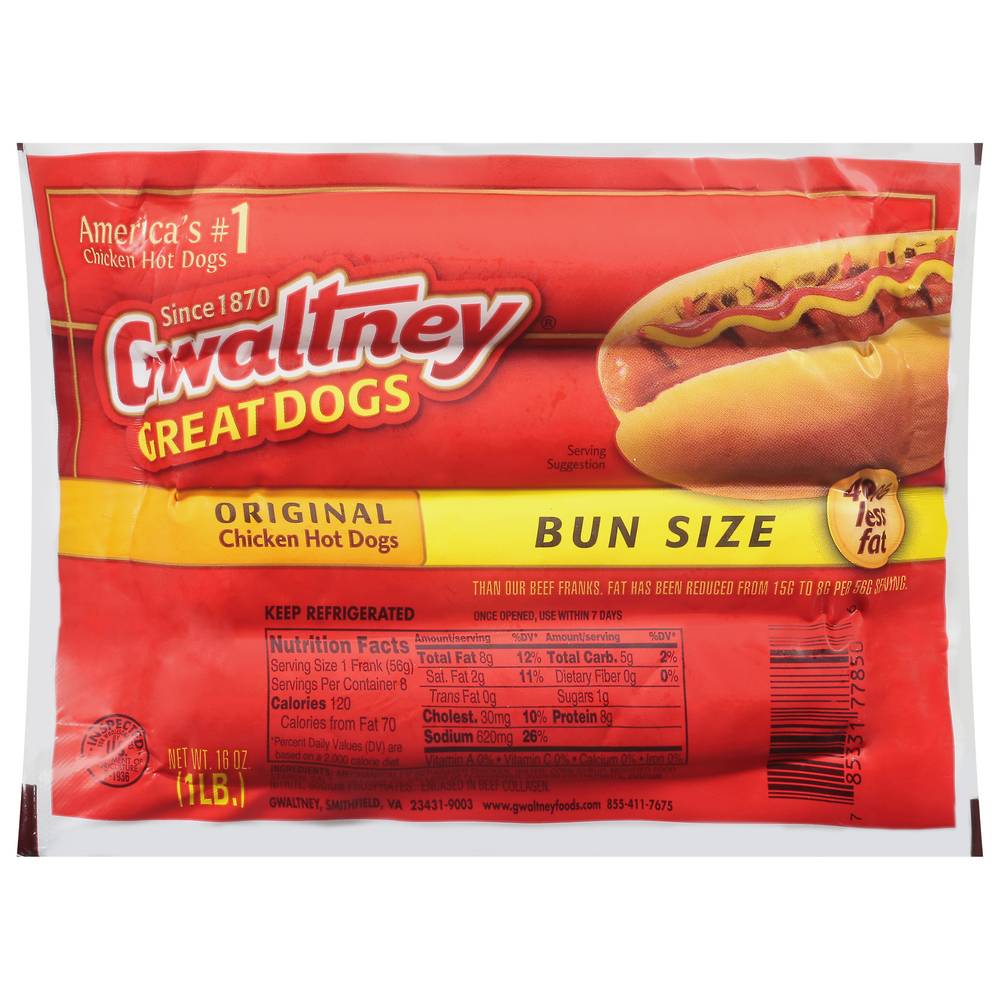 Gwaltney Bun Size Original Chicken Hot Dogs (1 lbs)