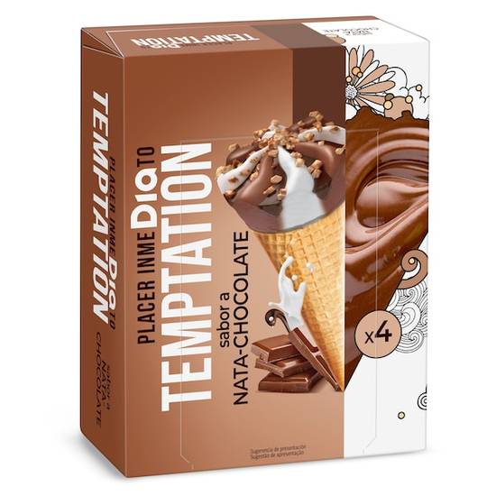 Helado cono de nata y chocolate 4 unidades Temptation caja 272 g
