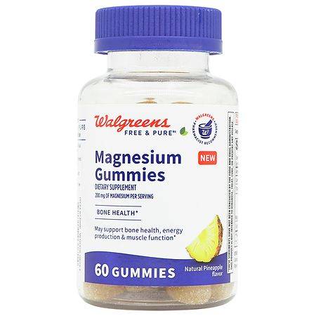 Walgreens Free & Pure Magnesium 200 mg Gummies Natural Pineapple - 60.0 ea
