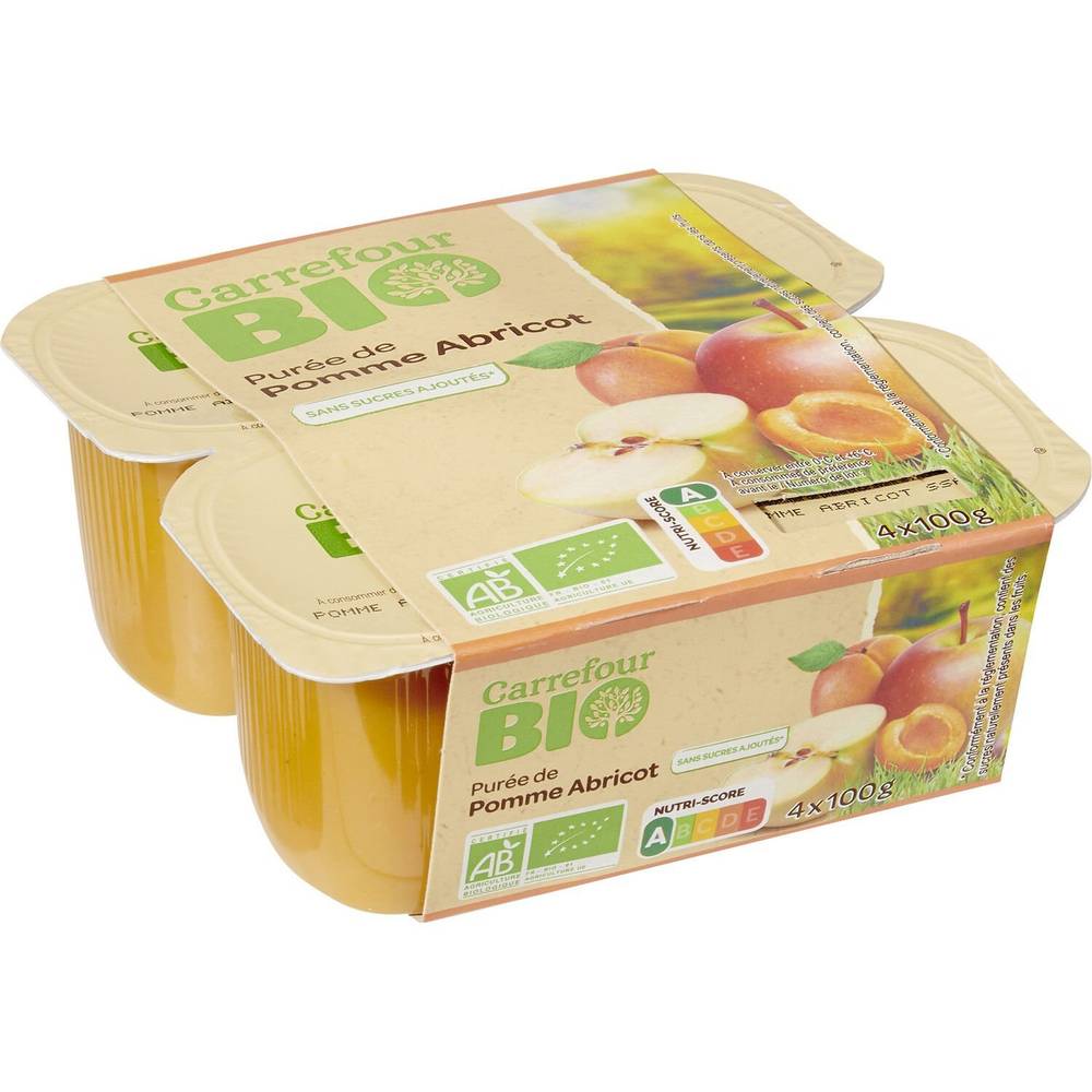 Carrefour Bio - Compote pomme abricot sans sucres ajoutés (4 pièces)