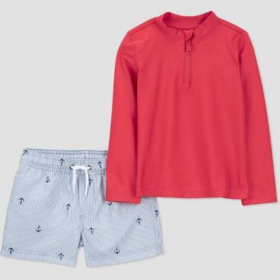 Carter's Just One You®️ Baby Boys' Long Sleeve Anchors Printed Rash Guard Set - Blue/Red 12M: UPF 50+, Elastic Waistband
