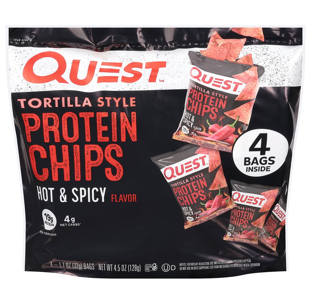 Quest Tortilla Style Protein Chips, Hot & Spicy (4 x 1.1 oz)