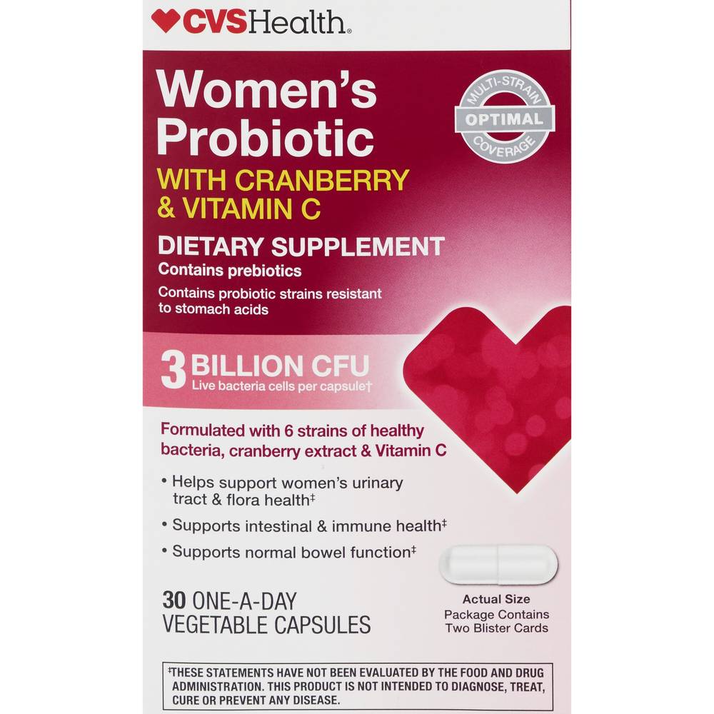 CVS Health Women's Probiotic With Cranberry and Vitamin C Capsules, Cranberry (30 ct)