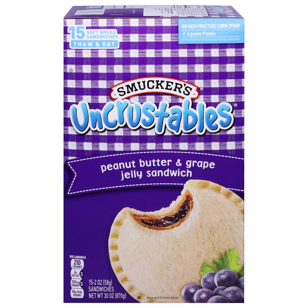 Smucker's Uncrustables Sandwiches, Peanut Butter-Grape Jelly (30 oz, 15 ct)