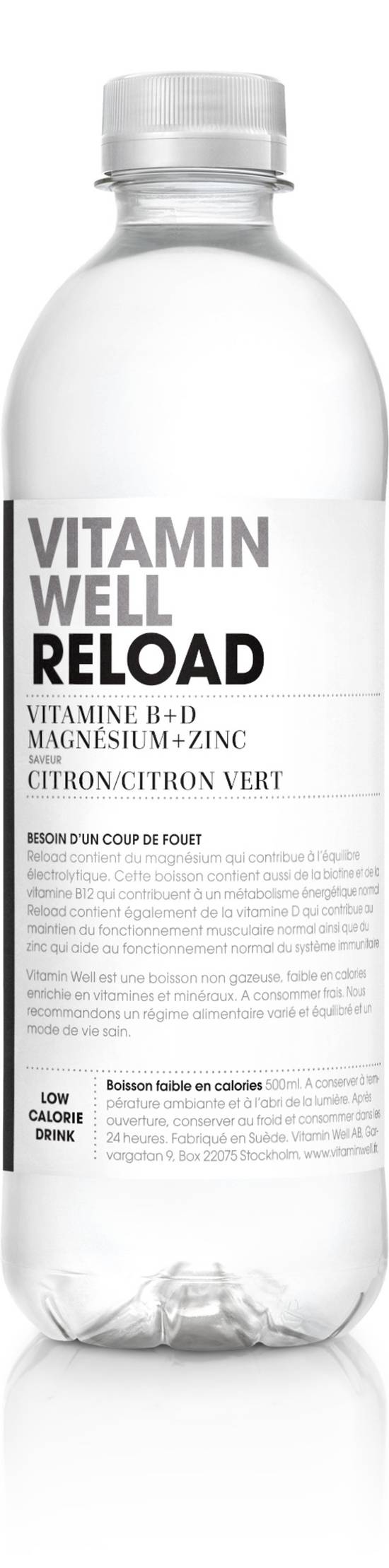 Vitamin Well - Reload boisson gazéifiée aromatisée goût citron (500 ml)