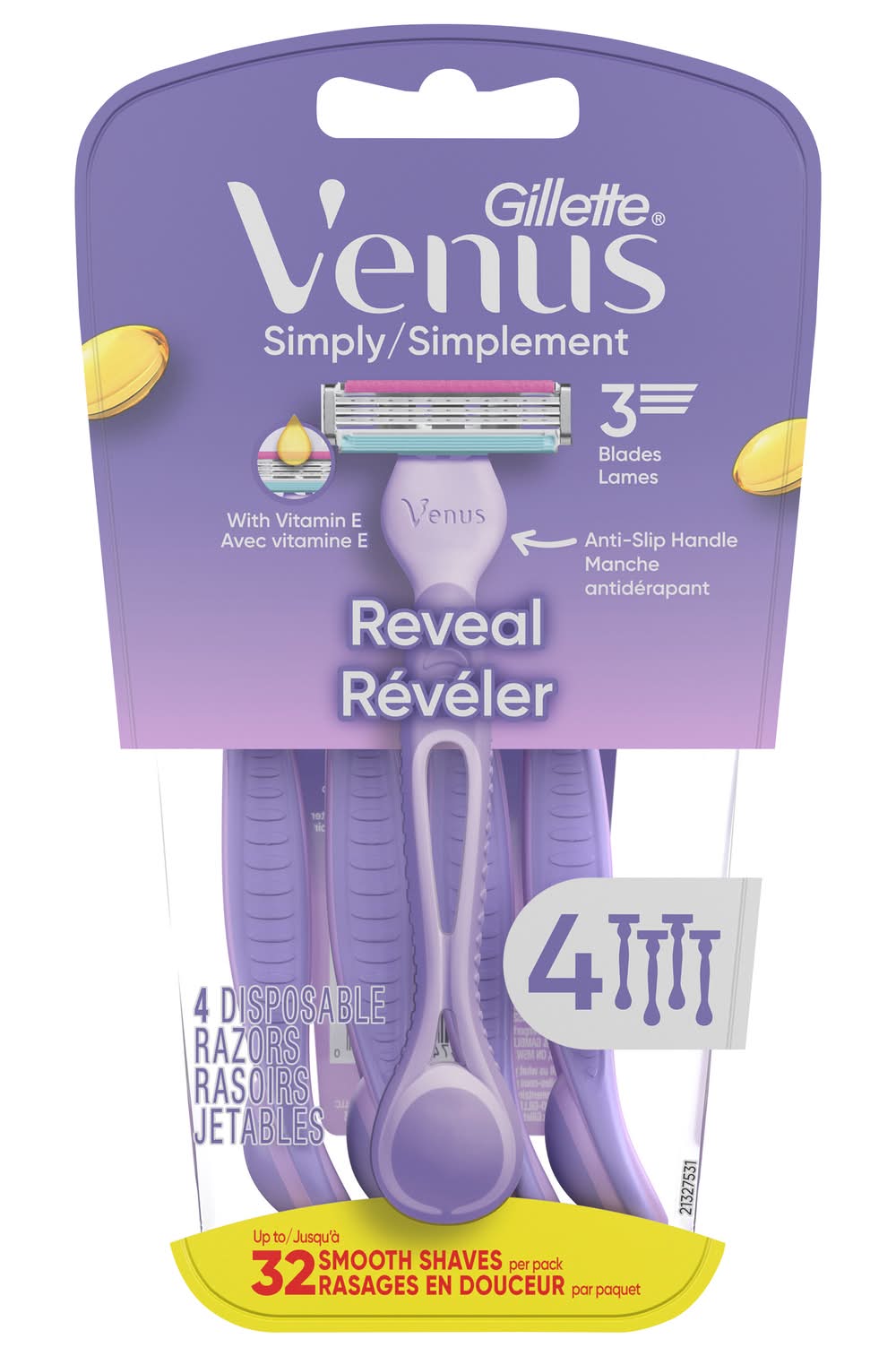 Gillette Venus Simply Reveal Disposable Razors, Purple (4 ct)