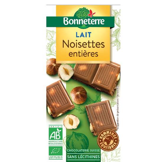 Chocolat lait noisettes 100g - BONNETERRE - BIO
