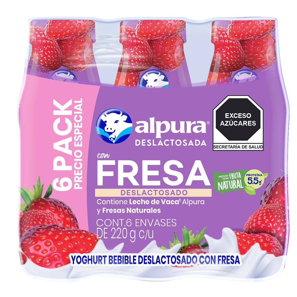 Alpura yoghurt bebible deslactosado (6 un) (fresa)