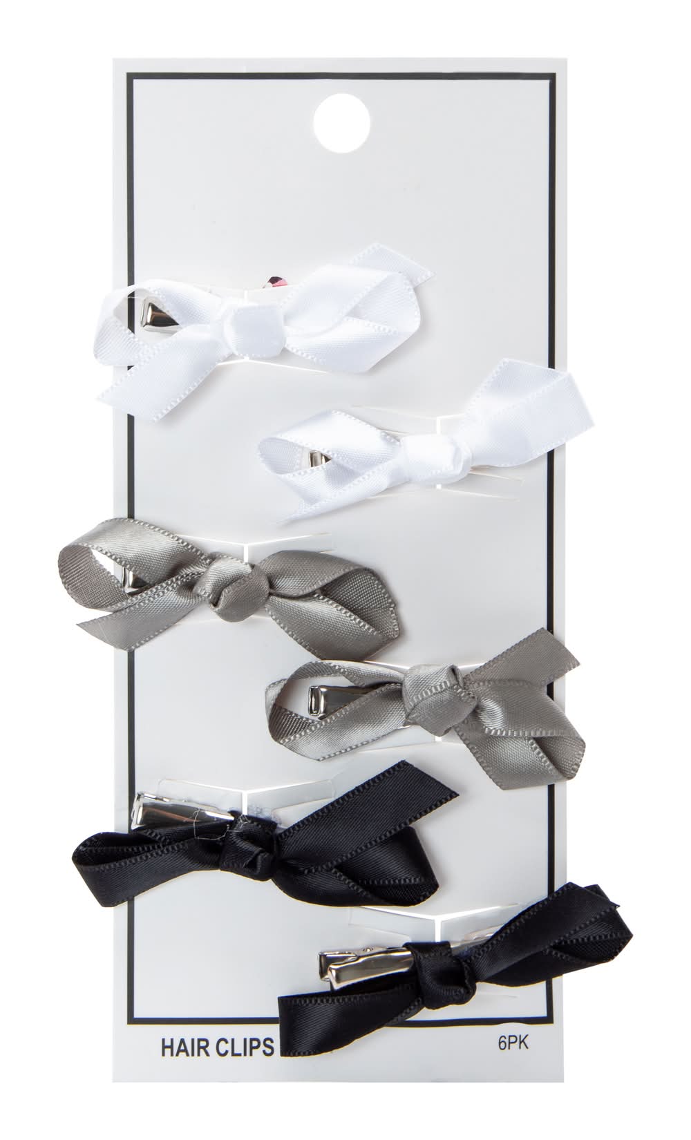 Satin Bow Hair Clips 6-Count Black Gray