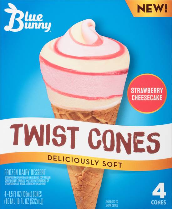 Blue Bunny Strawberry Cheesecake Soft Twist Cones (4 ct)
