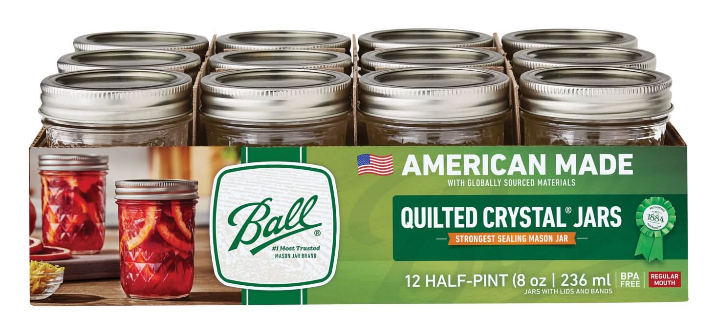 Ball Quilted Crystal Regular Mouth Jelly Jar 8 Oz 12 Pk