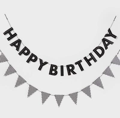 Spritz Checkered Happy Birthday Banner, Black