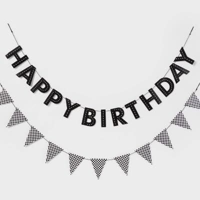 Spritz Checkered Happy Birthday Banner, Black