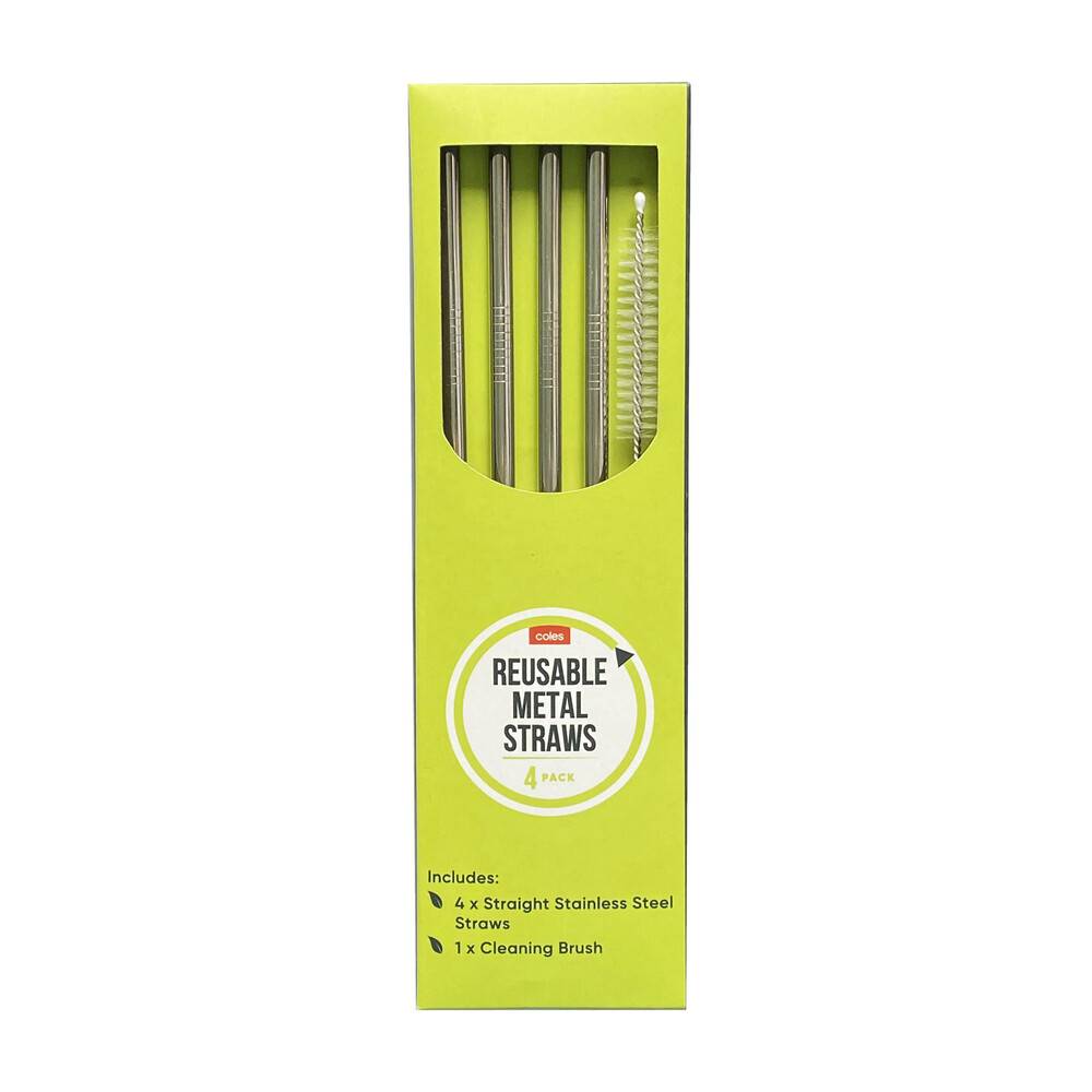 Coles Stainless Steel Straws 4 pack