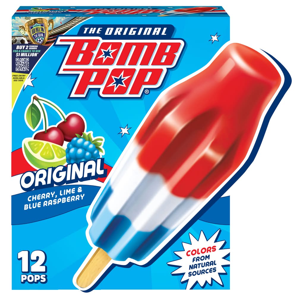 Bomb Pop The Original Ice Pops, Cherry Lime & Blue Raspberry (12 x 1.75 fl oz)