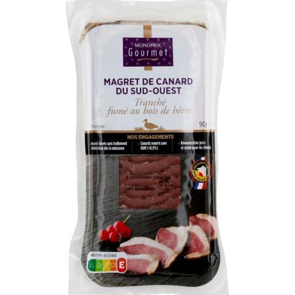 Monoprix Gourmet Magret De Canard Du Sud Ouest Tranche Fume Au Bois De Hetre Le Paquet De 90G