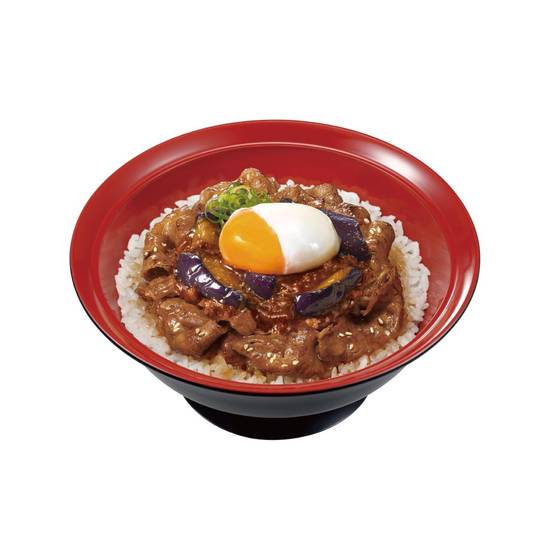 おんたまスパイシー麻婆茄子牛カルビ焼肉丼 Simmered & Grilled Beef Rib Rice Bowl w/ Spicy Mapo Eggplant & Soft-Boiled Egg