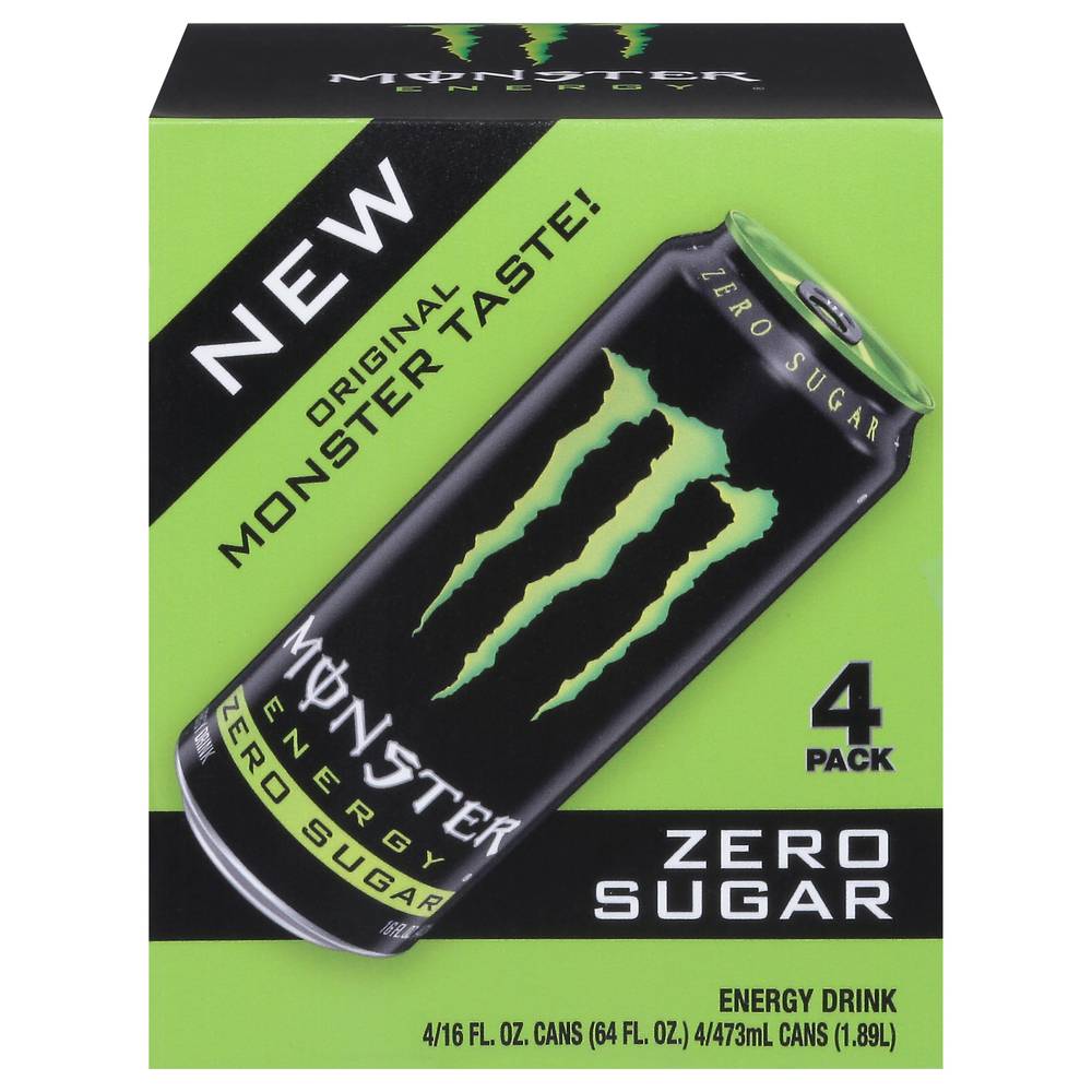 Monster Energy Absolutely Zero Sugar Energy Drink (4 x 16 fl oz)