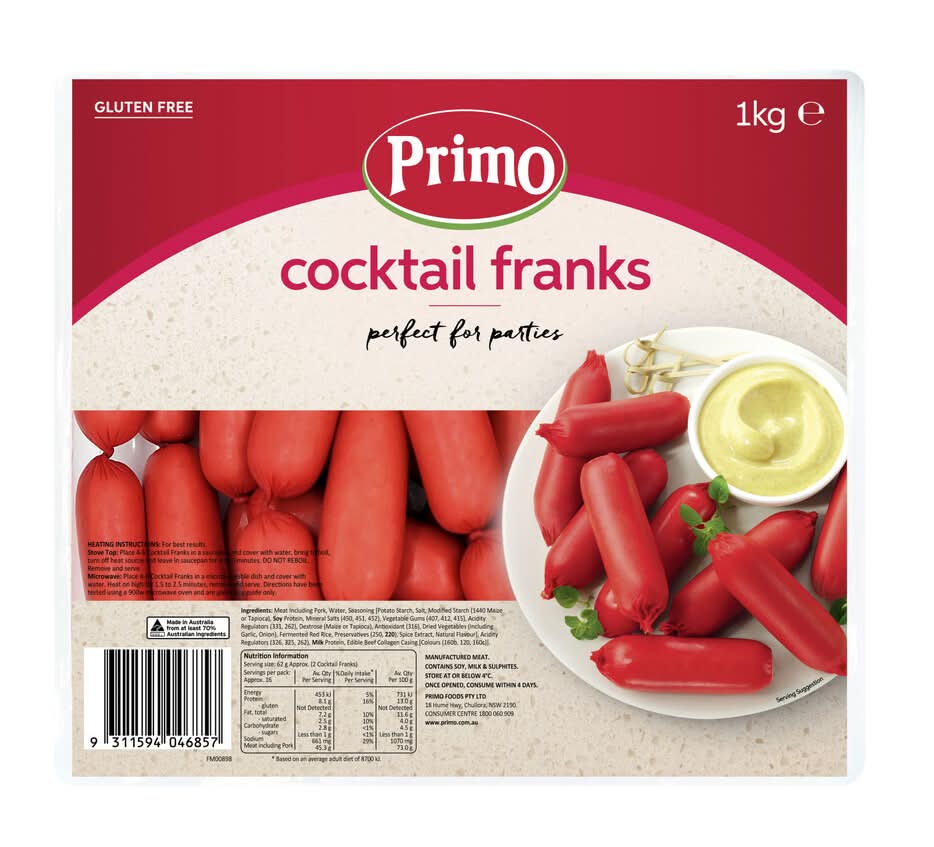 Primo Cocktail Frankfurts (2.5kg)