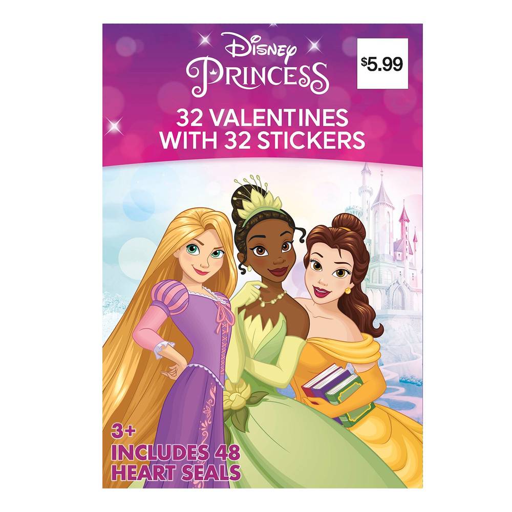 Disney Princess Valentines With Stickers, 32ct