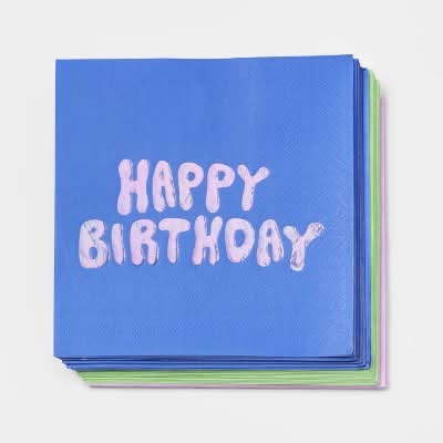 Spritz Retro Happy Birthday Beverage Napkin, Assorted (30 ct)