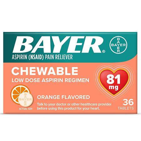 Bayer Chewable Low Dose Aspirin Orange - 36.0 ea
